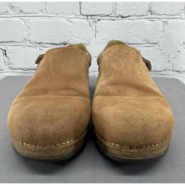 Dansko Merrin Clogs Size 39 US 8.5 Tan Suede Heel Strap Cork Midsole - Image 2