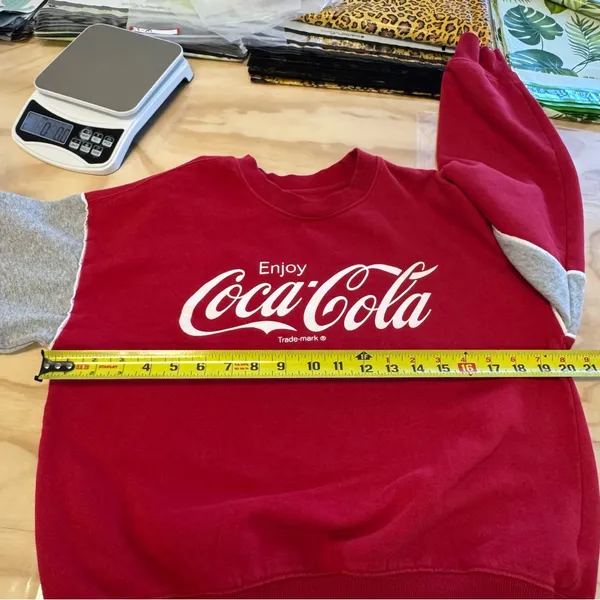 Forever 21 Coca-Cola Oversized Graphic Crewneck Sweatshirt Red Gray Small - Image 8