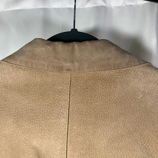 A.M.I. Leather Jacket Tan Brown Suede Button Up Womens Medium Career‎ - Image 9