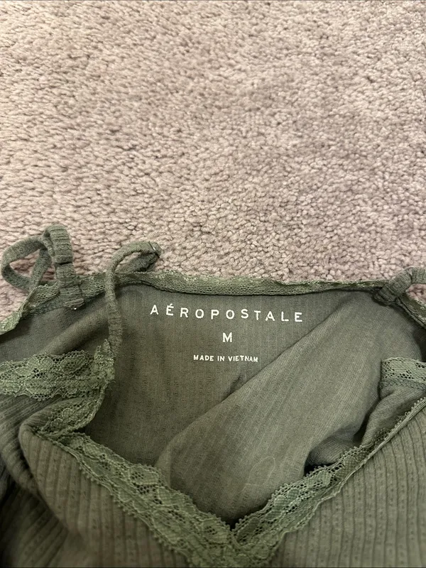 Aeropostale Olive Ribbed Lace-Trim Cami - Image 2