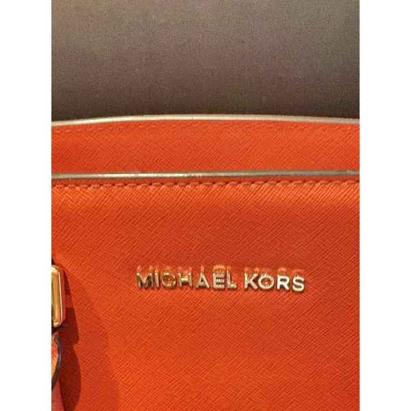 Michael Kors Selma Medium Saffiano Leather Satchel Bag Orange Gold Hardware - Image 2