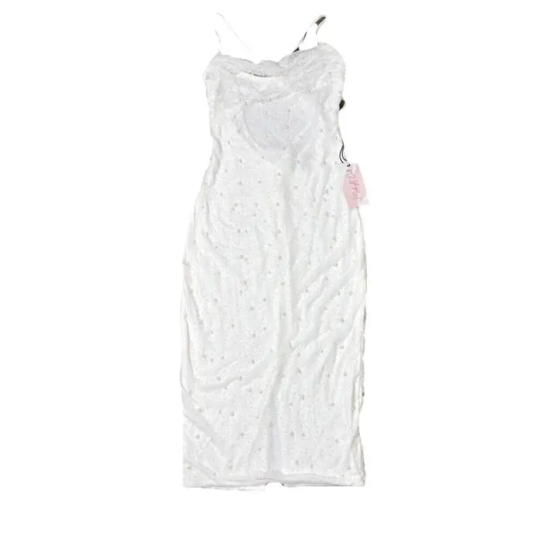 Midnight Doll White Pearl Beaded Midi Dress Small Open Back Rush Birthday - Image 4