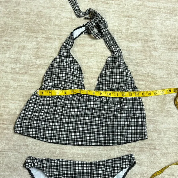 Samiol Women’s Medium Black White Plaid Tankini Bikini Swimsuit Plunge Halter - Image 4