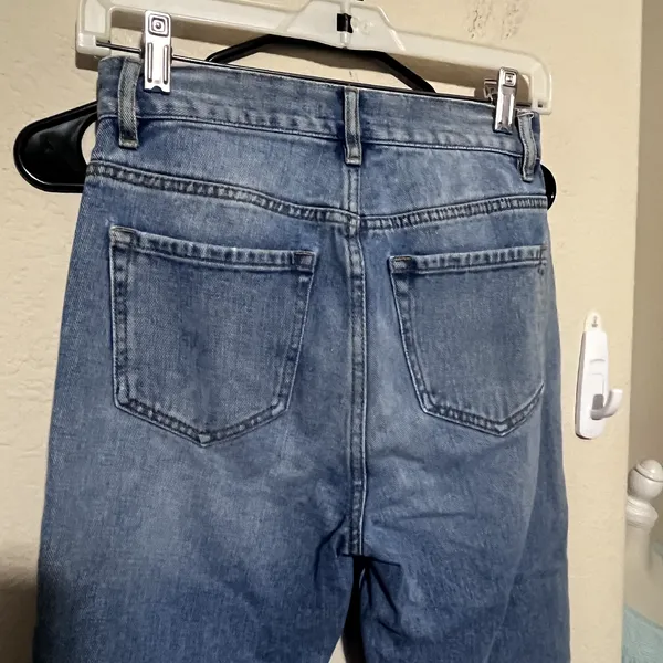Pacsun Women's Blue Jeans size 24 Ultra High Rise Slim patchwork crop raw‎ hem - Image 7