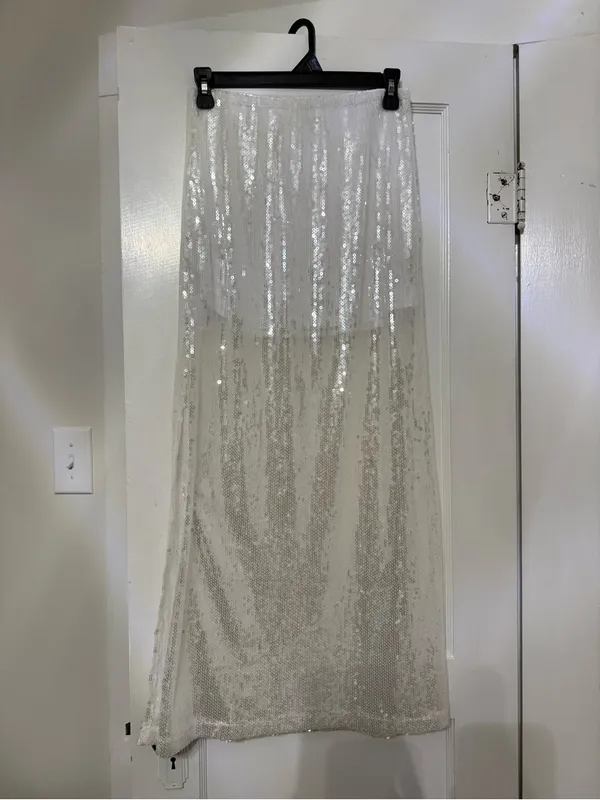 White Sequin Maxi Skirt Set - Image 4