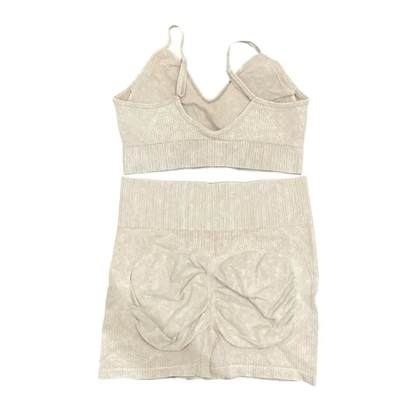 2 Piece Activewear Set Bra Top and Shorts in Beige, Size L​ - Image 4