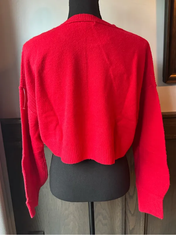 wild fable Bright Red Cropped Crewneck Sweater - Image 3