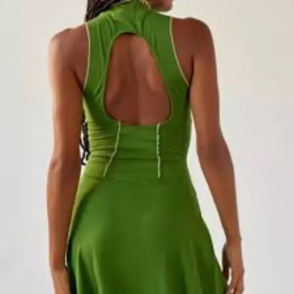 Urban Outfitters Deja Seamed Ribbed Cutout Back High Neck Mini Dress‎ Size Large - Image 2