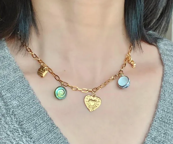 Handmade vintage cottage retro fairy style quality material mix gold stainless steel necklace🌝🍃 - Image 7