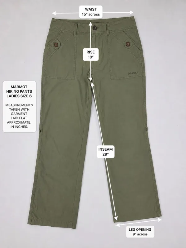 Marmot Womens Roll Tab Hiking Pants Size 6 Green Convertible Outdoor Trail - Image 3