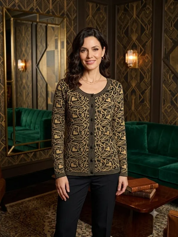 La Moda Del Momento Made in Italy Black Tan Heart Knit Button Cardigan Sweater - Image 7