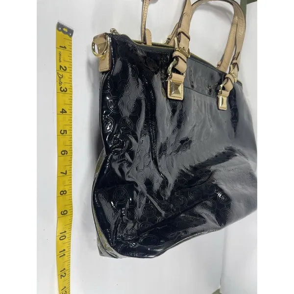Michael Kors MK Logo Black Tote Bag Zip Gold Beige Straps Dust Bag - Image 14
