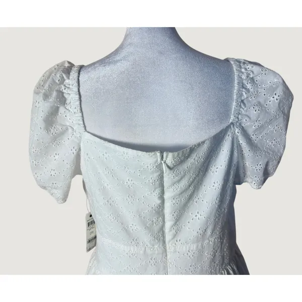 Bar‎ III Eyelet Mini Dress Womens 10 White New Tie Front Puff Sleeve Cotton - Image 11