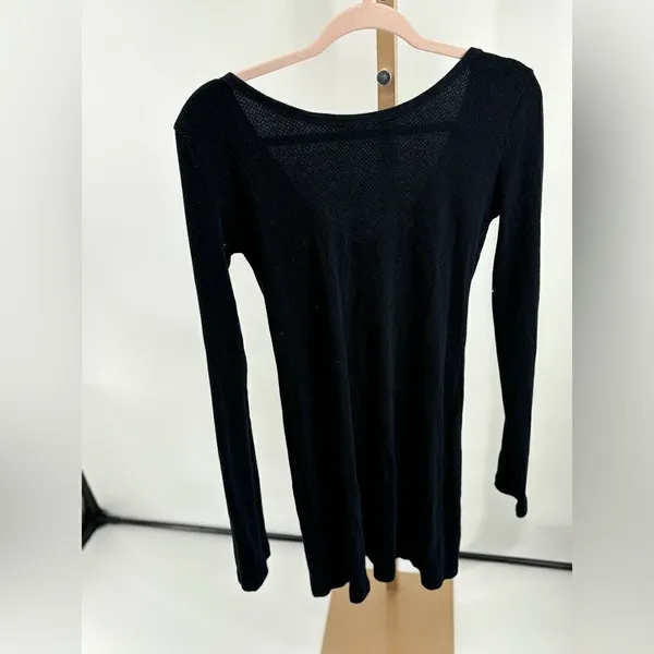 We The Free Black Long Sleeve V Neck Thermal Dress Size Large - Image 9
