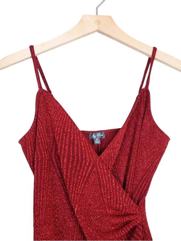 Lily Rose Women's XS Red Shimmer Knotted Side Wrap Fitted Cocktail Dress - Image 3