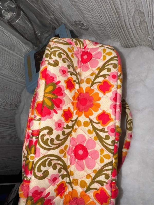 Vera Bradley Floral Quilted Handbag-Pink, Olive & Orange - Image 10