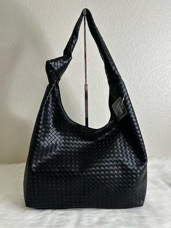 NWT Ulta Beauty Black Woven Knot Handle Hobo Shoulder Bag - Image 7