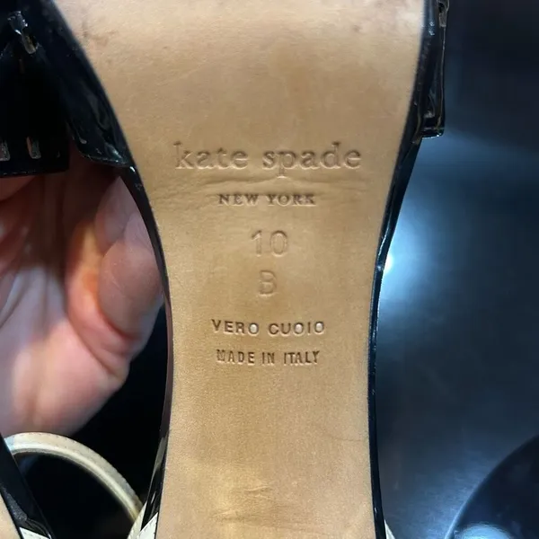 Kate Spade New York Fresia porcelain patent black platform‎ sandal heels size 10 - Image 5