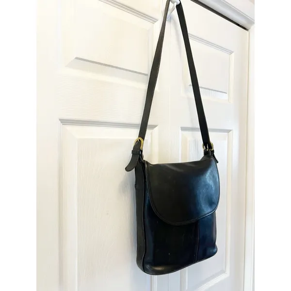 Vintage 90’s Coach Black Flap Leather‎ Bag Made In USA Y2K - Image 4