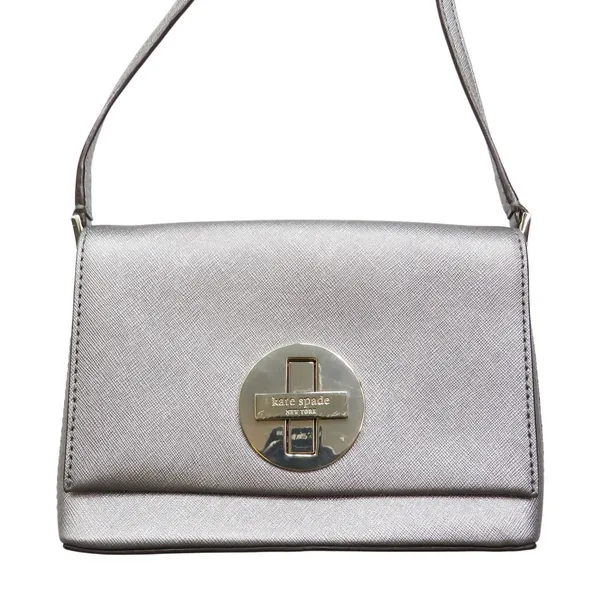 Kate Spade Newbury Lane Sally Crossbody Bag Silver Saffiano Leather Turnlock Bag - Image 2