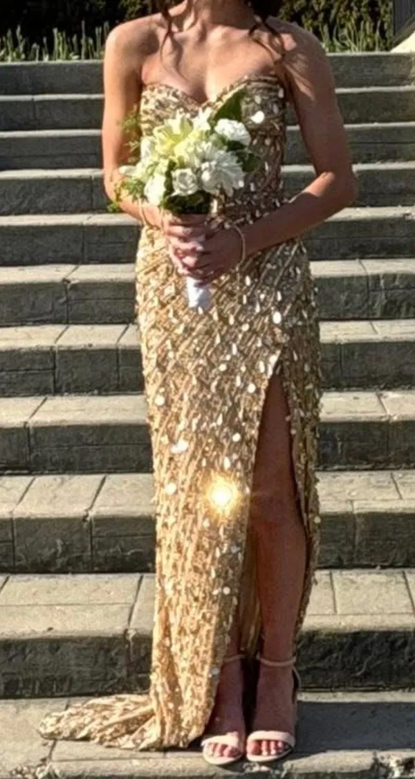 Sherri Hill gold strapless dress 56756 - Image 5