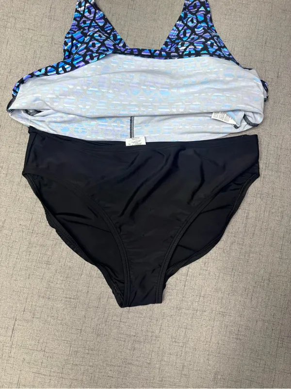 NWT Speedo Geometric Blue Pattern Tankini 2 Piece Swimsuit Size 14 - Image 4