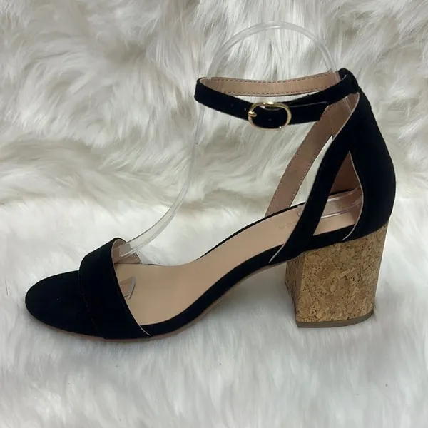 Anne Taylor Black and Cork Chunky heeled sandals‎ Size 7.5 BIN 16 - Image 2