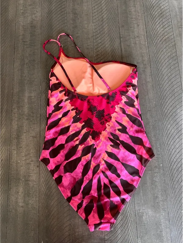 Aerie One Shoulder One Piece Swimsuit in Neon Peach & Pink Women’s Small - Image 5