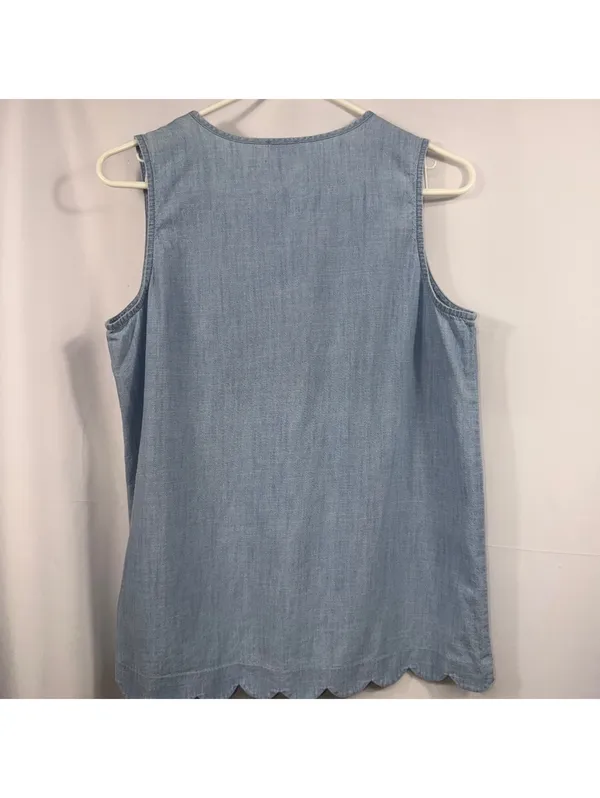J. by J.Crew Women’s Small Chambray Blue Sleeveless Scallop Hem Top - Image 7