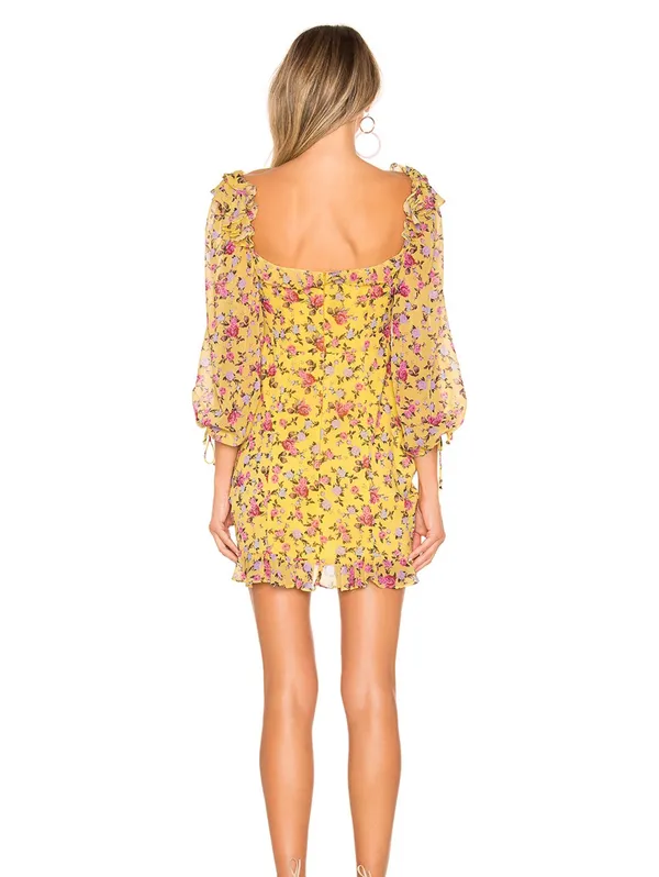Boutique Beaumont Yellow Long Sleeve Lace Up Dress - Image 3