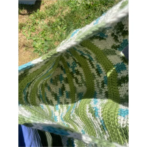 Hand-Crocheted Shoulder Bag Green Blue Cream Sling Purse Boho Hobo Market - Image 5