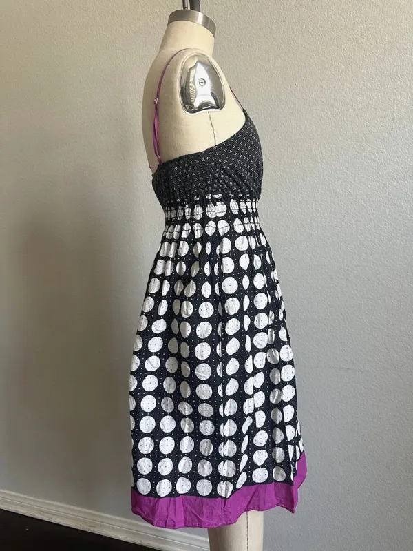 Wet Seal Polka Dot Smocked Sundress Black Purple XS - Image 4