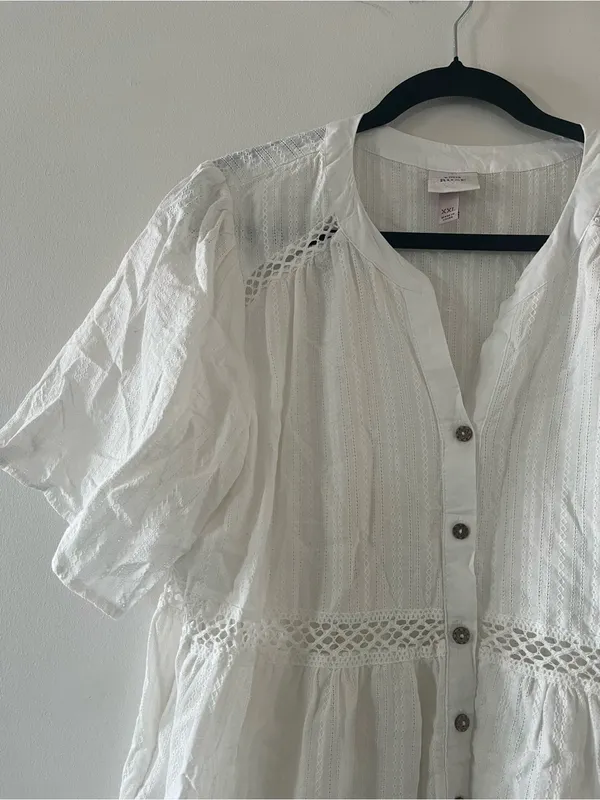 Knox Rose White 100% Cotton Eyelet Short Sleeve Mini Dress XXL Cottagecore - Image 3