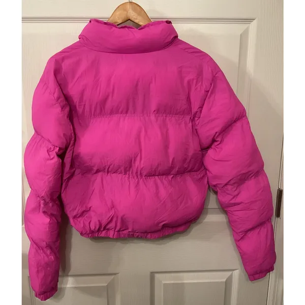 Sweet Habit Pink Puffer Jacket Cropped Hot Pink Y2K Winter Coat, Small - Image 7