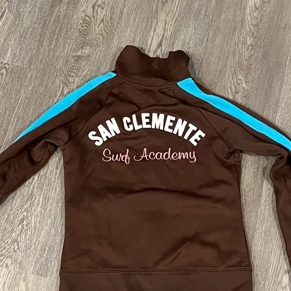 Hollister San Clemente Surf Academy Brown Poly Zip Front Jacket Size Small - Image 5
