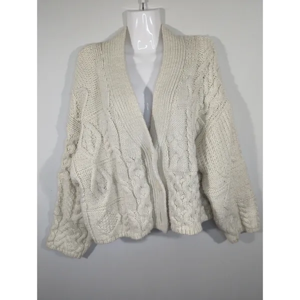 Zara Wool Blend Chunky Cream Button Down Oversized Cozy Cardigan Women's‎ Medium - Image 2