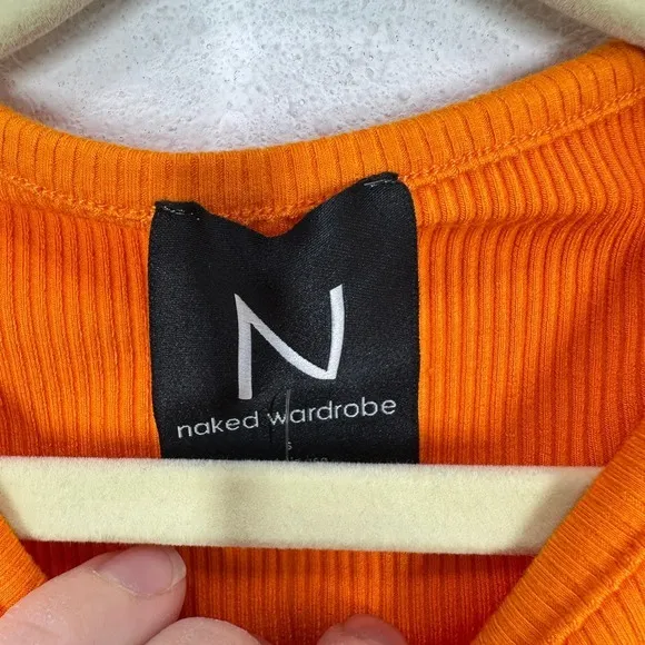 Naked Wardrobe Ribbed Crop‎ Tank Top Orange Racerback Sleeveless Size S - Image 3