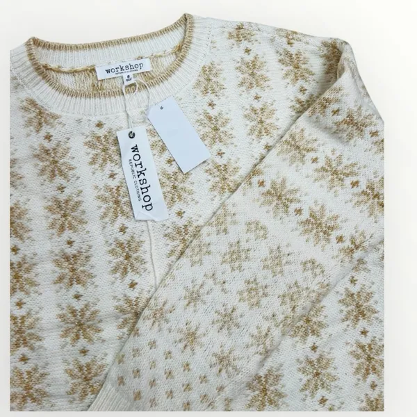 Workshop Republic Clothing Womens Sweater Size M Fair Isle Cream Gold Cozy - Image 2