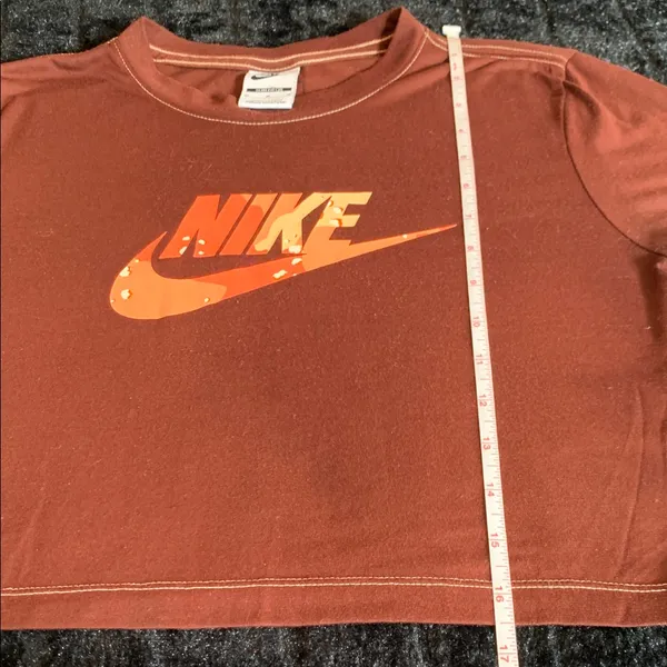Women's Nike Chocolate Brown and Orange Soft Crop Top T-Shirt Medium Slim Fit - Image 8