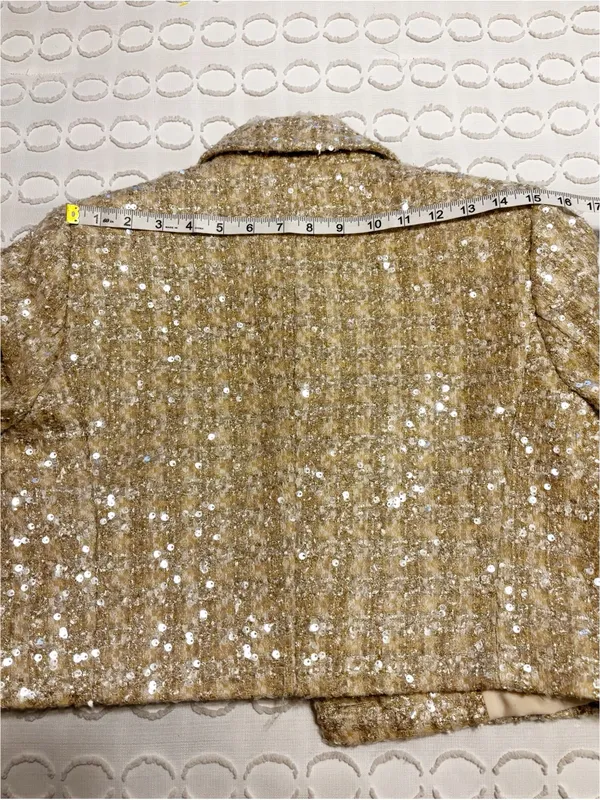 Gianni Bini Sadie Tweed Blazer Champagne Sequin Evening Wear size 4 - Image 7