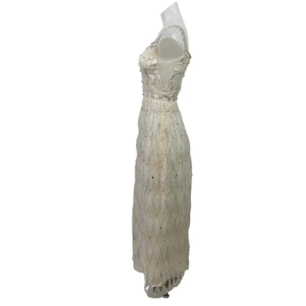 NEW Women's White Sequin Rhinestone Sleeveless Square Neck A-Line Tank Dress XS - Image 2