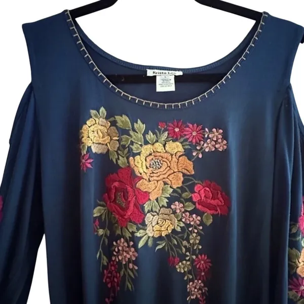 Krista Lee Cold Shoulder Sleeves Boho Embroidered Floral Dress Size Large - Image 7