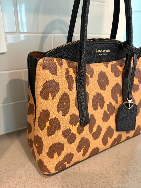 Kate Spade New York Medium Margaux Leopard Print Leather Satchel - Brown EUC - Image 2