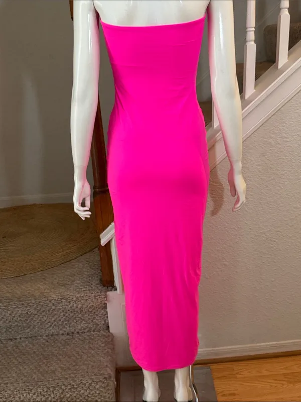 SKIMS Fits Everybody Tube Dress in a striking neon pink colorway size medium - Image 6