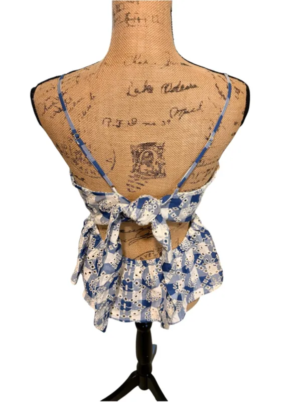 Altar'd State Blue White Gingham Eyelet Peplum Cami Top Women's Size XL NWT - Image 5