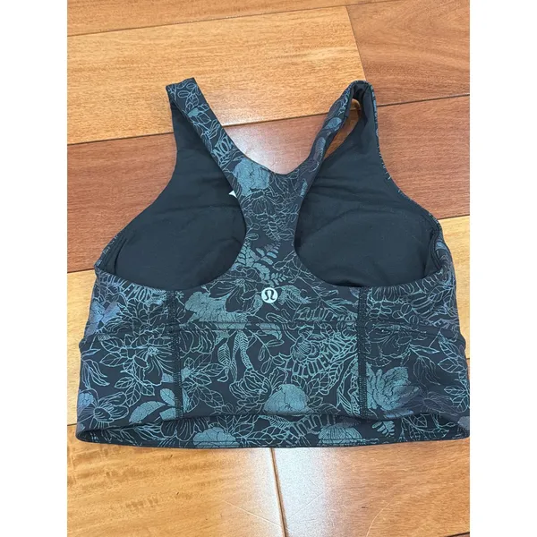 NWOT Lululemon Sports Bra Womens Black Teal Floral High Neck Racerback 4 - Image 2