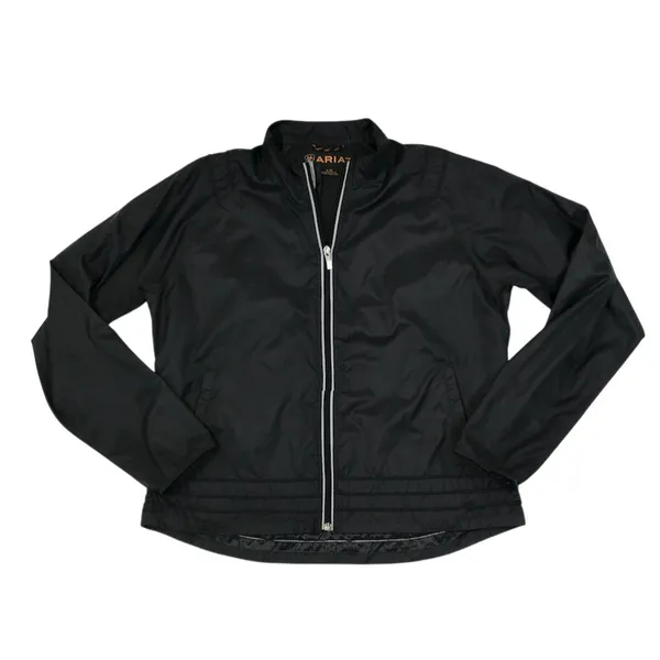 ARIAT Full Zip Packable Rain Jacket Women L Black Travel Timeles Everyday Sporty - Image 4