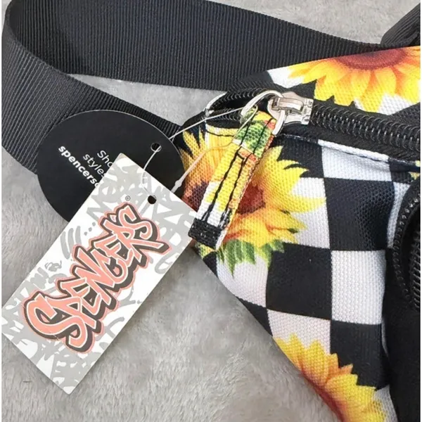 Spencer's Fanny Pack OS Black Sunflower 90s Checkered Travel Festival Belt Bag - Image 5