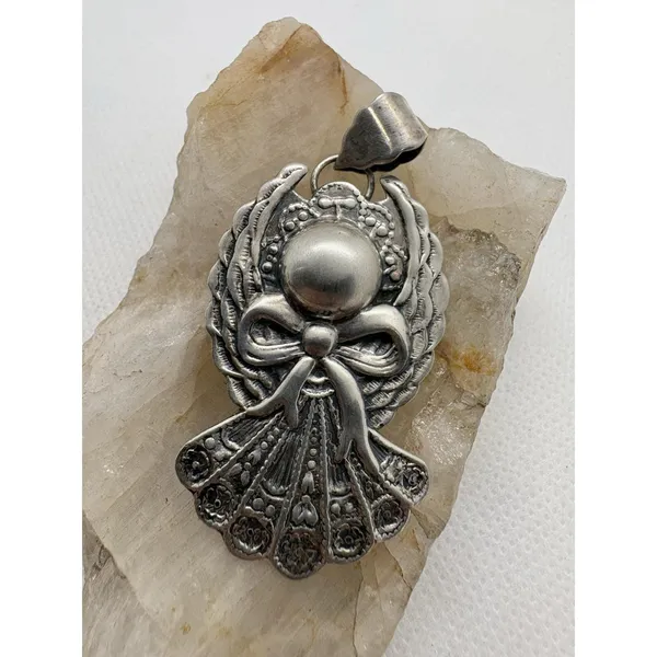 Vintage Sterling‎ Silver Angel Cherub Bow Pendant 925 SA Thailand Figural 7g - Image 2