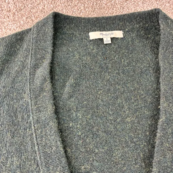 Madewell Cardigan Sweater Womens Small‎ Green Knit Ribbed Open Front Pockets - Image 3